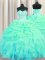 Stylish Sleeveless Floor Length Beading and Ruffles and Pick Ups Lace Up Quinceanera Dresses with Turquoise