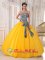 Berwyn Illinois/IL Pretty Golden Yellow and Printing Quinceanera Dress For Strapless Bowknot Decorate Tulle Ball Gown