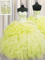 Visible Boning Sweetheart Sleeveless Lace Up Quinceanera Dresses Yellow Organza