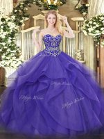 Customized Purple Sleeveless Tulle Lace Up Sweet 16 Quinceanera Dress for Military Ball and Sweet 16 and Quinceanera