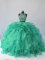 Hot Selling Turquoise Sleeveless Brush Train Beading and Ruffles 15 Quinceanera Dress