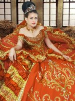 Sweet Orange Lace Up Off The Shoulder Embroidery Quinceanera Dress Satin Sleeveless