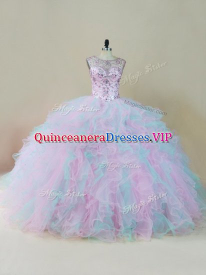 Multi-color Scoop Lace Up Beading and Ruffles Quinceanera Dress Sleeveless - Click Image to Close