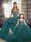 Deluxe Green Ball Gowns Straps Sleeveless Tulle Floor Length Lace Up Beading and Appliques Sweet 16 Dresses