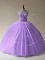Lavender Lace Up Sweet 16 Quinceanera Dress Beading Sleeveless Floor Length