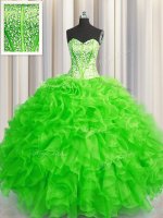 Visible Boning Beaded Bodice Military Ball Gown Military Ball and Sweet 16 and Quinceanera with Beading and Ruffles Sweetheart Sleeveless Lace Up