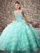 Luxury Aqua Blue Ball Gowns Beading and Ruffled Layers Sweet 16 Dresses Lace Up Organza Sleeveless