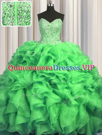 Amazing Visible Boning Bling-bling Sweep Train Ball Gowns Quinceanera Gowns Sweetheart Organza Sleeveless With Train Lace Up