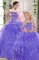 Delicate Lavender Lace Up Strapless Beading and Ruffles 15th Birthday Dress Organza Sleeveless