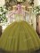 Tulle and Sequined Sweetheart Sleeveless Lace Up Beading Sweet 16 Dresses in Olive Green