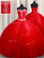 Stunning Ball Gowns Sleeveless Red Quinceanera Dress Lace Up