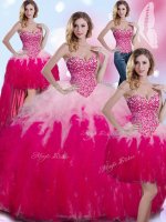 Colorful Four Piece Multi-color Tulle Lace Up Sweetheart Sleeveless Floor Length 15 Quinceanera Dress Beading and Ruffles