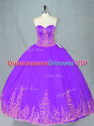 Luxury Purple Sleeveless Beading Floor Length 15 Quinceanera Dress