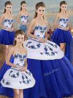 Custom Designed Royal Blue Sleeveless Embroidery and Bowknot Floor Length Sweet 16 Dresses