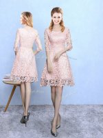 Lace Scoop Half Sleeves Zipper Lace Quinceanera Dama Dress in Baby Pink