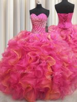 Floor Length Hot Pink Quinceanera Gown Sweetheart Sleeveless Lace Up