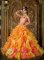 Salamanca Spain Exclusive Orange Strapless Quinceanera Dress For Appliques Decorate Organza Ruffles Ball Gown