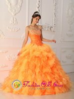 Swanton Vermont/VT Fashionable Orange Red Beading and Ruch Bodice Quinceanera Dress For Formal Evening Sweetheart Organza Ball Gown