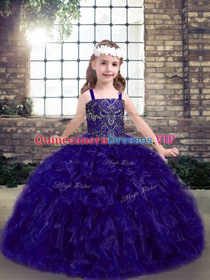 Purple Lace Up Straps Beading and Ruffles Pageant Dress Wholesale Organza Sleeveless - Click Image to Close