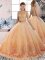 Scalloped Sleeveless Tulle Quinceanera Dresses Lace Sweep Train Backless