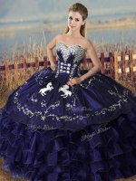 Purple Ball Gowns Embroidery and Ruffles Quinceanera Dresses Lace Up Organza Sleeveless Floor Length