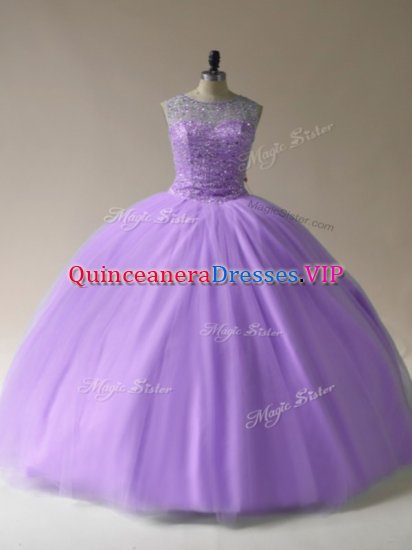 Lavender Lace Up Sweet 16 Quinceanera Dress Beading Sleeveless Floor Length - Click Image to Close