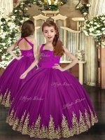 Purple Tulle Lace Up Straps Sleeveless Asymmetrical Little Girl Pageant Gowns Embroidery(SKU PAG1128BIZ)