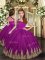 Purple Tulle Lace Up Straps Sleeveless Asymmetrical Little Girl Pageant Gowns Embroidery