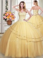 Perfect Sleeveless Beading and Sequins Lace Up Quince Ball Gowns
