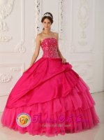 Lovely Beading Hot Pink Quinceanera Dress For Langen Strapless Organza and Taffeta Gown
