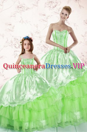 Shining Organza Sweetheart Sleeveless Lace Up Embroidery and Ruffled Layers Quince Ball Gowns in