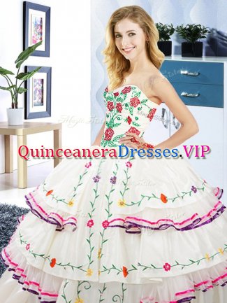 Colorful Sweetheart Sleeveless Organza and Taffeta Sweet 16 Dress Embroidery and Ruffled Layers Lace Up
