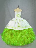 Custom Designed Green Ball Gowns Satin and Organza Sweetheart Sleeveless Beading and Embroidery Lace Up 15 Quinceanera Dress Brush Train(SKU PSSW1008-8BIZ)