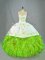 Custom Designed Green Ball Gowns Satin and Organza Sweetheart Sleeveless Beading and Embroidery Lace Up 15 Quinceanera Dress Brush Train