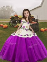 Purple Ball Gowns Organza Straps Sleeveless Embroidery Floor Length Lace Up Pageant Dress for Womens