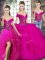 Sleeveless Tulle Floor Length Lace Up Quince Ball Gowns in Fuchsia with Beading and Ruffles