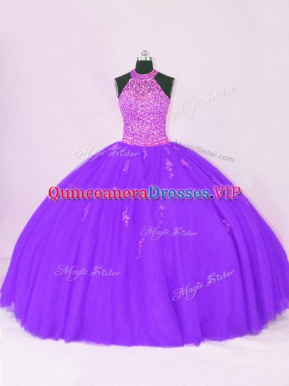 Best Purple Sleeveless Beading and Appliques Floor Length Quinceanera Dress - Click Image to Close