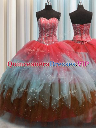 Exceptional Visible Boning Sleeveless Beading and Ruffles and Sequins Lace Up Sweet 16 Dresses