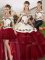 Discount Wine Red Ball Gowns Off The Shoulder Sleeveless Tulle Brush Train Lace Up Embroidery and Ruffled Layers Sweet 16 Quinceanera Dress