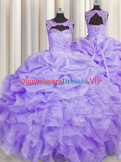 Fantastic Scoop Sleeveless Lace Up Floor Length Beading and Pick Ups Sweet 16 Quinceanera Dress - Click Image to Close