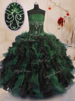 Glamorous Floor Length Multi-color Ball Gown Prom Dress Organza Sleeveless Beading and Ruffles