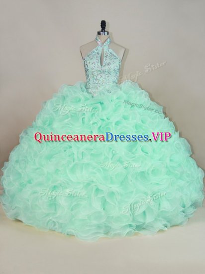 Smart Apple Green Ball Gowns Beading and Ruffles Quinceanera Gowns Lace Up Fabric With Rolling Flowers Sleeveless - Click Image to Close