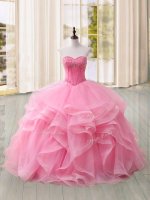 Pink Quinceanera Gowns Sweetheart Sleeveless Sweep Train Lace Up