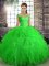 Green Ball Gowns Beading and Ruffles Vestidos de Quinceanera Lace Up Tulle Sleeveless Floor Length