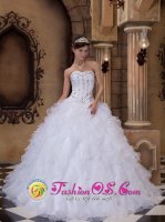 Montreuil France Embroidery With Beading Ruffles White Sweetheart Ball Gown Quinceanera Dress For Floor-length