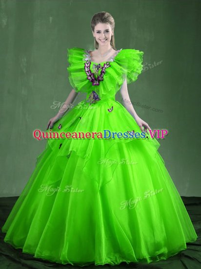 Custom Fit Organza Sweetheart Sleeveless Lace Up Appliques and Ruffles Vestidos de Quinceanera in - Click Image to Close
