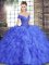 Blue Ball Gowns Beading and Ruffles 15 Quinceanera Dress Lace Up Tulle Sleeveless Floor Length