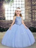 Tulle Sleeveless Floor Length Girls Pageant Dresses and Beading