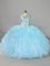 Ideal Floor Length Lace Up 15th Birthday Dress Blue for Sweet 16 and Quinceanera with Beading and Ruffles