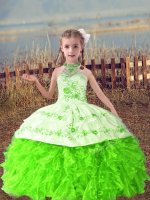 Floor Length Child Pageant Dress Halter Top Sleeveless Lace Up